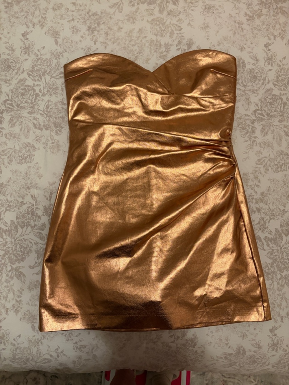 Zara Metallic Copper Strapless Mini Dress